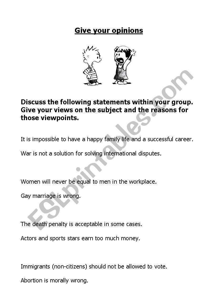 Expressing your opinion worksheet