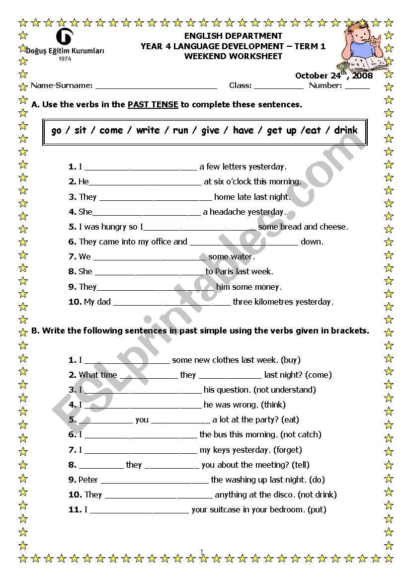 past tense worksheet