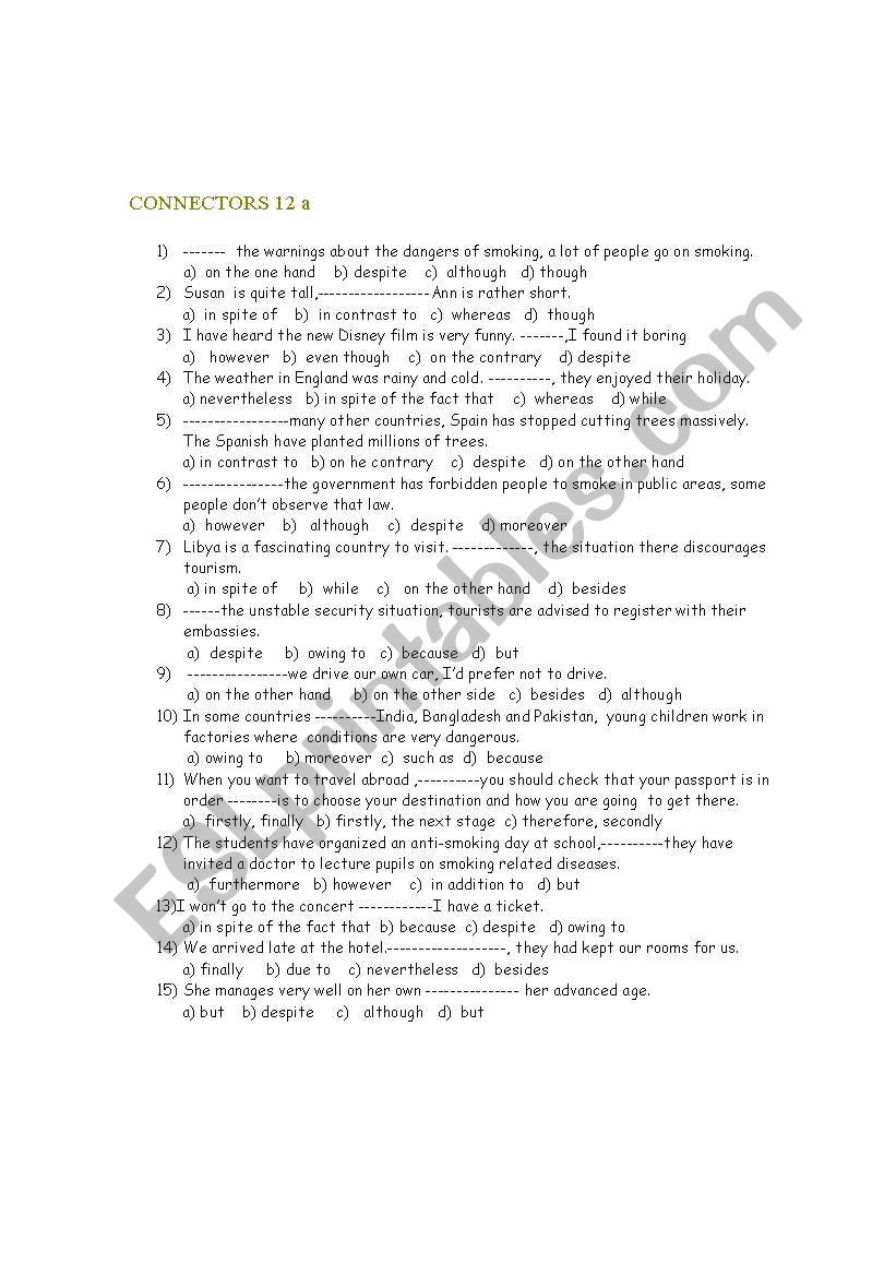 CONNECTORS 12 A worksheet