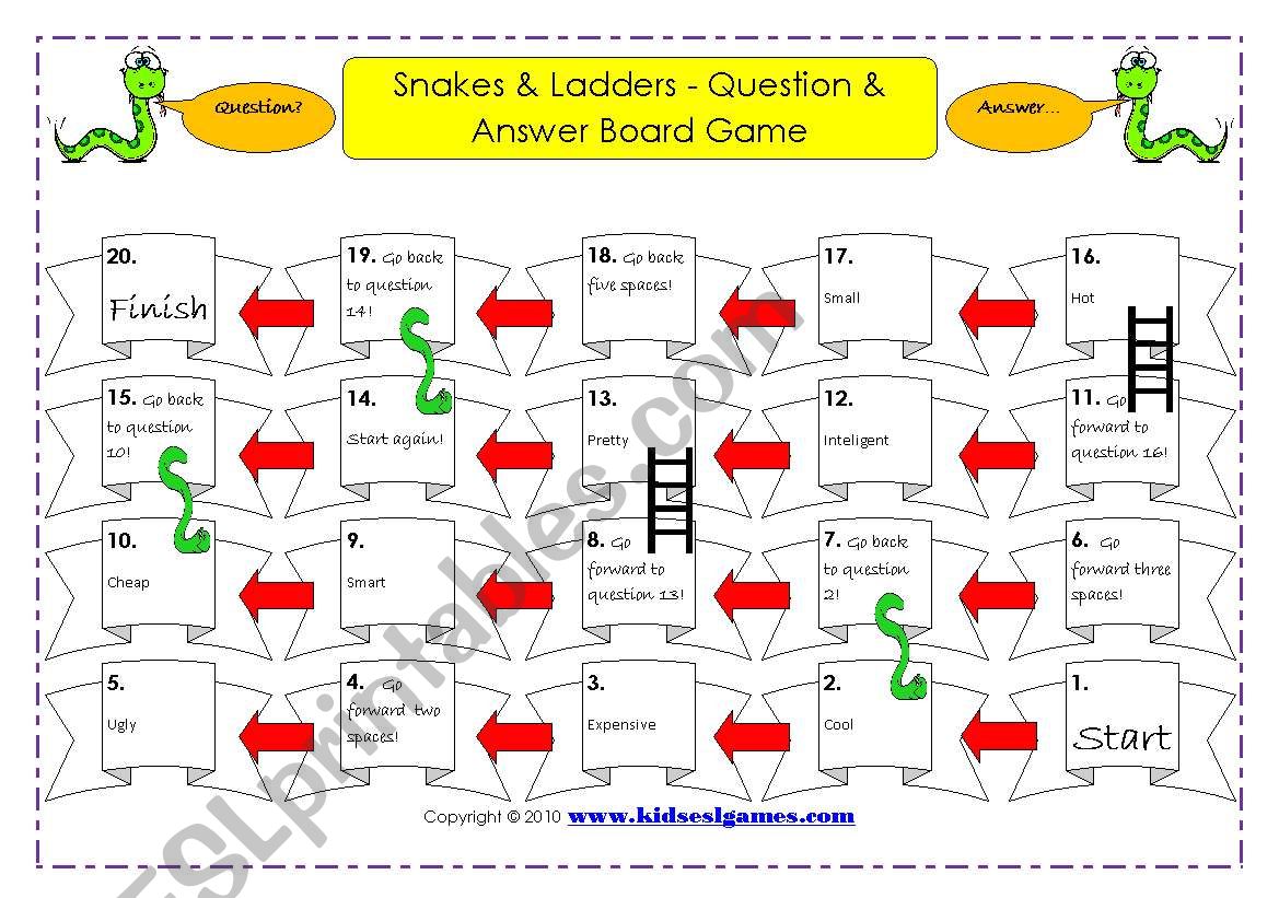 Snakes and Ladders board game worksheet