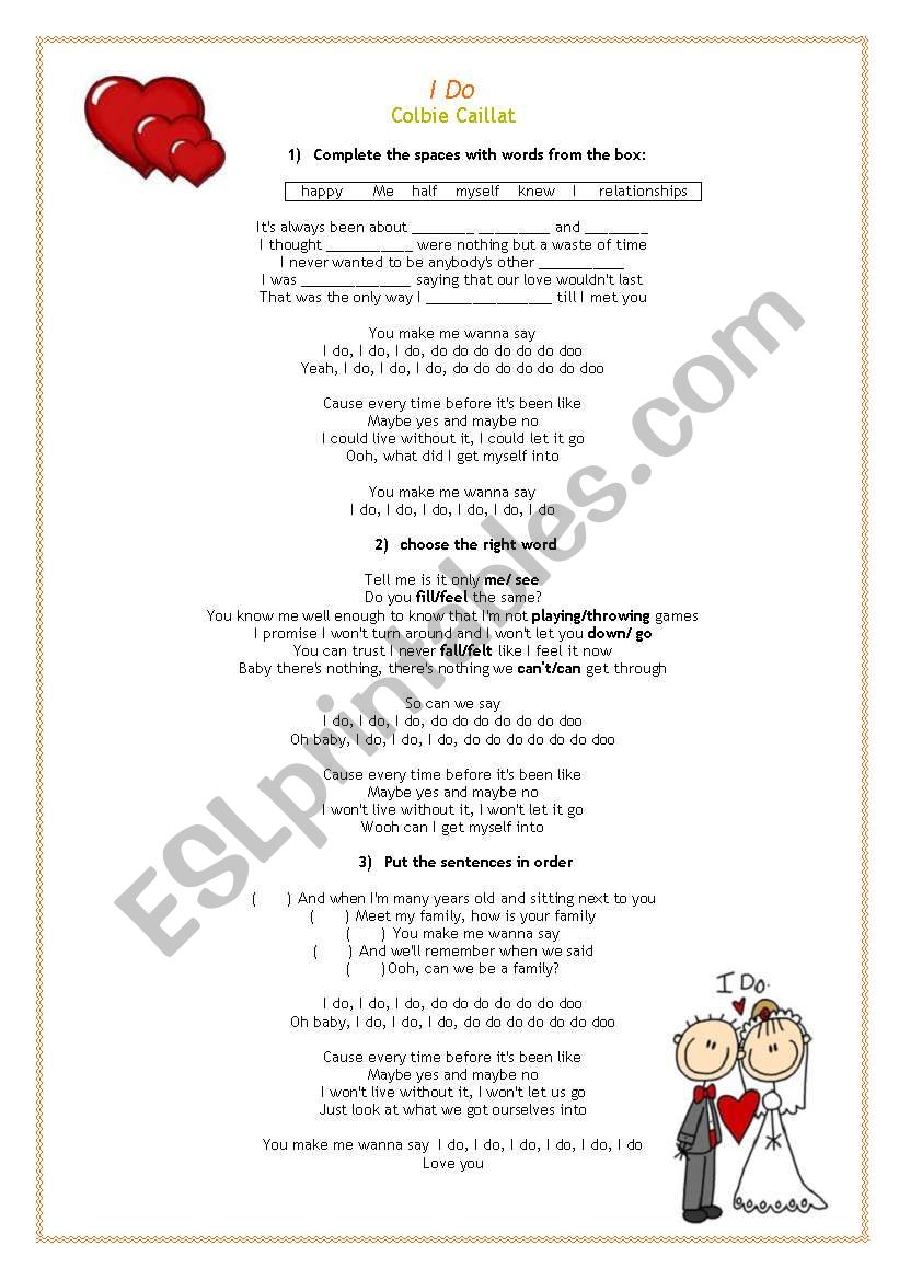 Song- I do worksheet