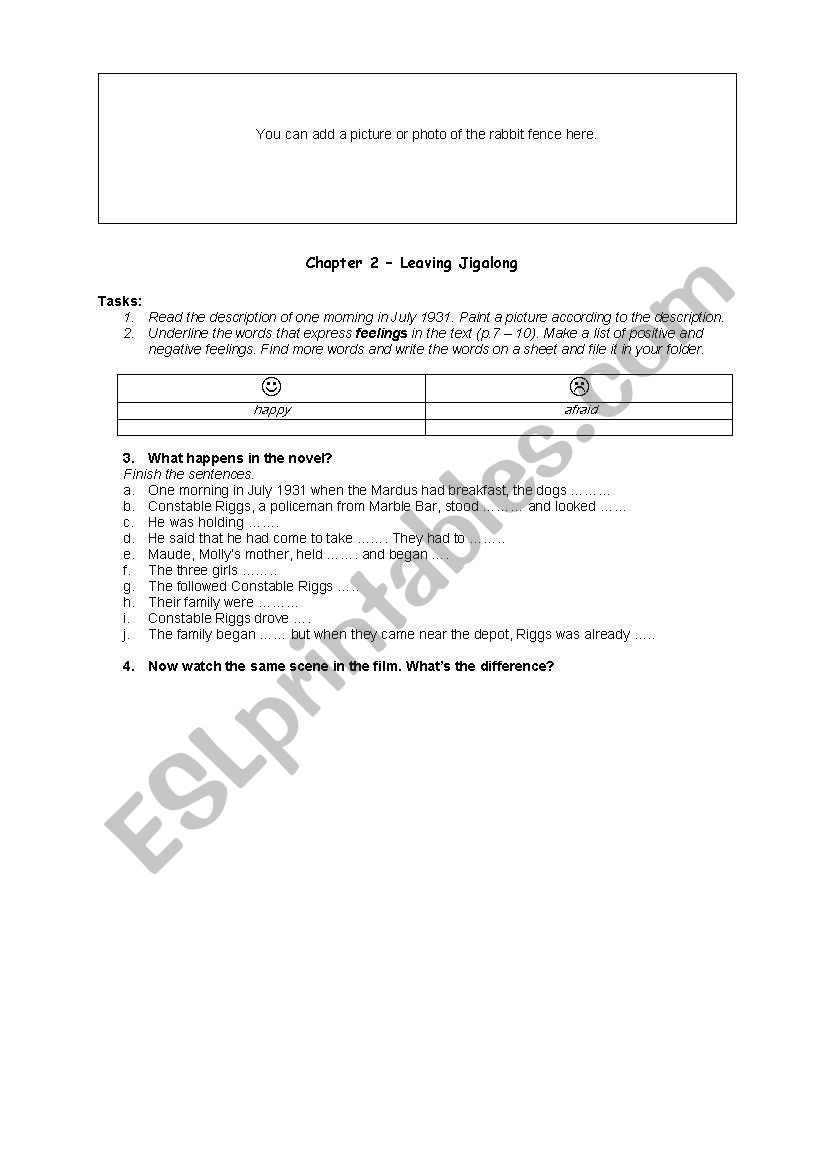 English worksheets Rabbit-Proof Fence Chapter 2 Leaving Jigalong