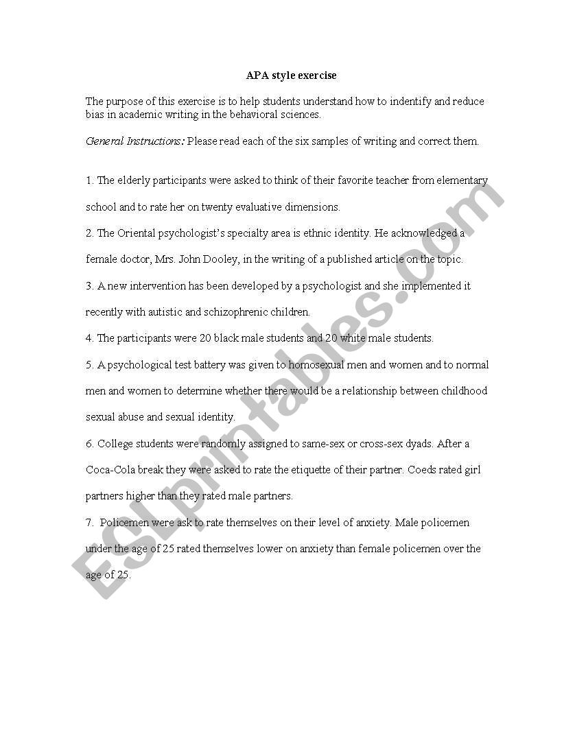 APA Style worksheet