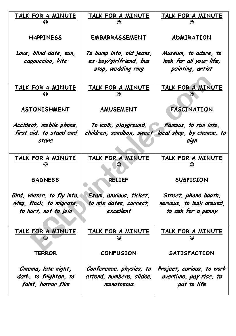 Talk for a Minute FEELINGS worksheet