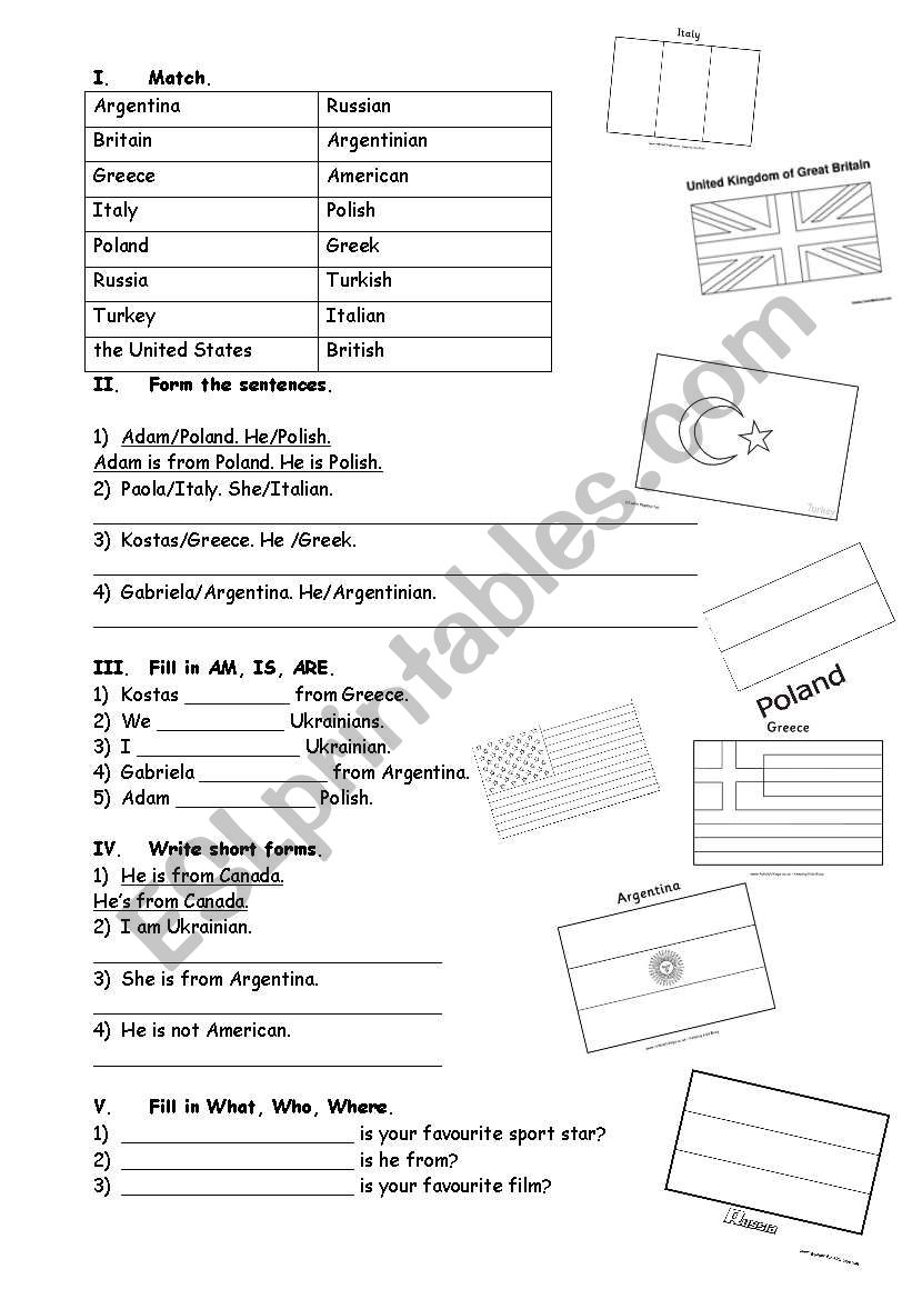 Countries and nationalities worksheet