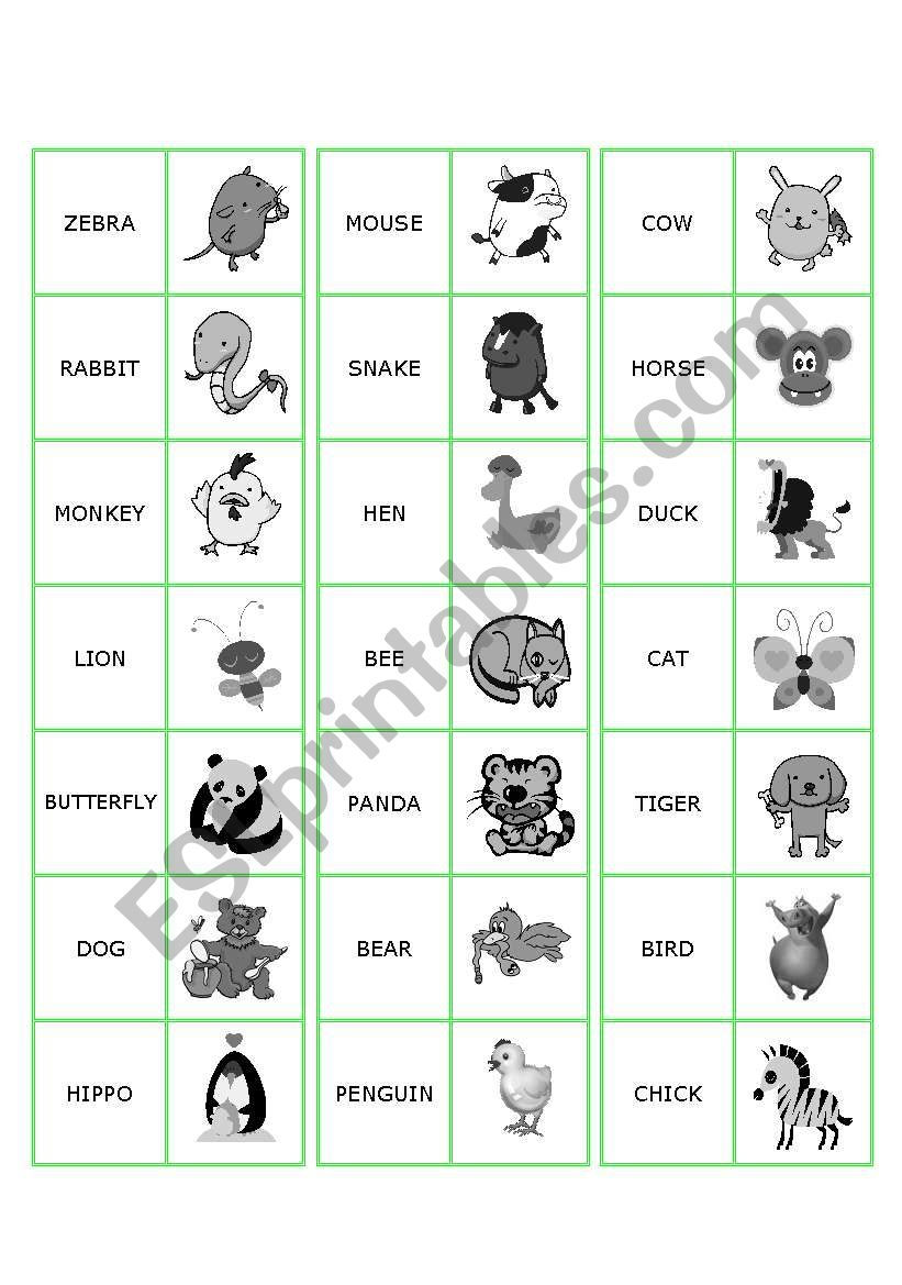 animal domino game worksheet