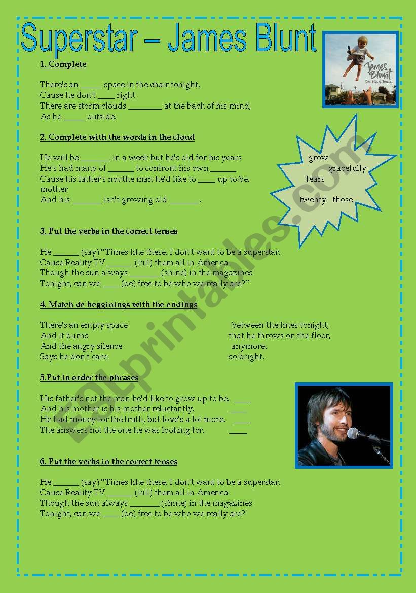 Superstar - James Blunt worksheet