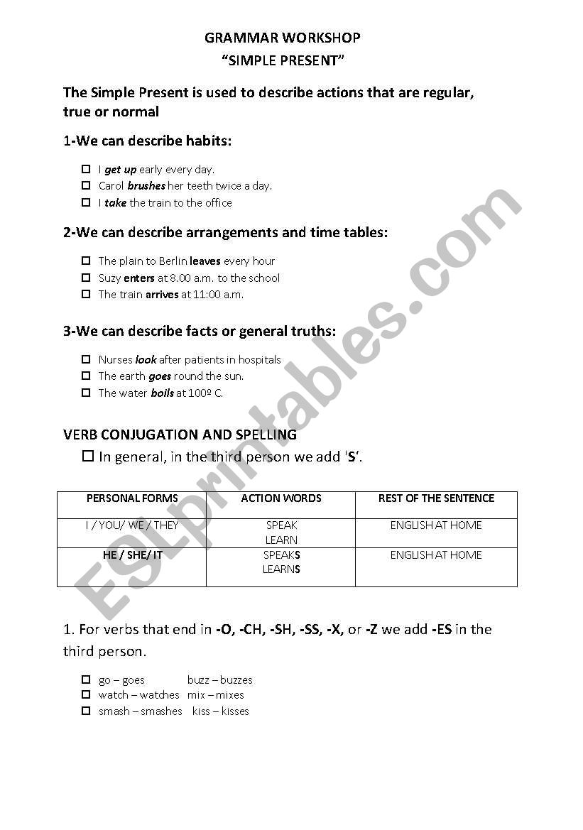 SIMPLE PRESENT worksheet