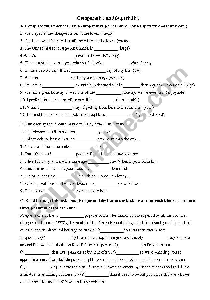 Comparative and superlative worksheet