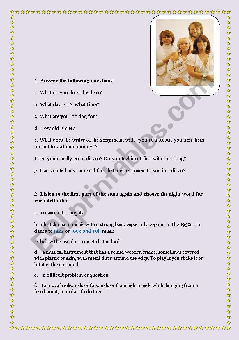 Lyrics Dancing Queen - ESL worksheet by estrada26