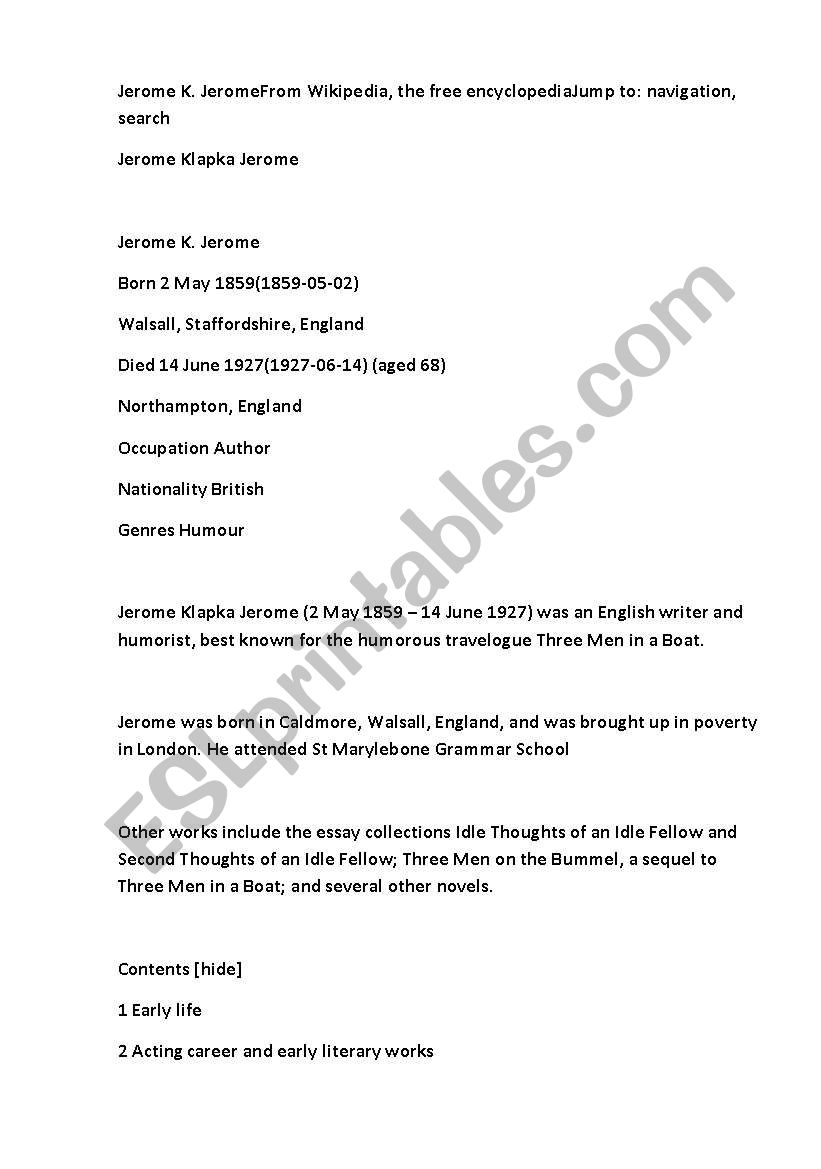 jerome k. jerome worksheet