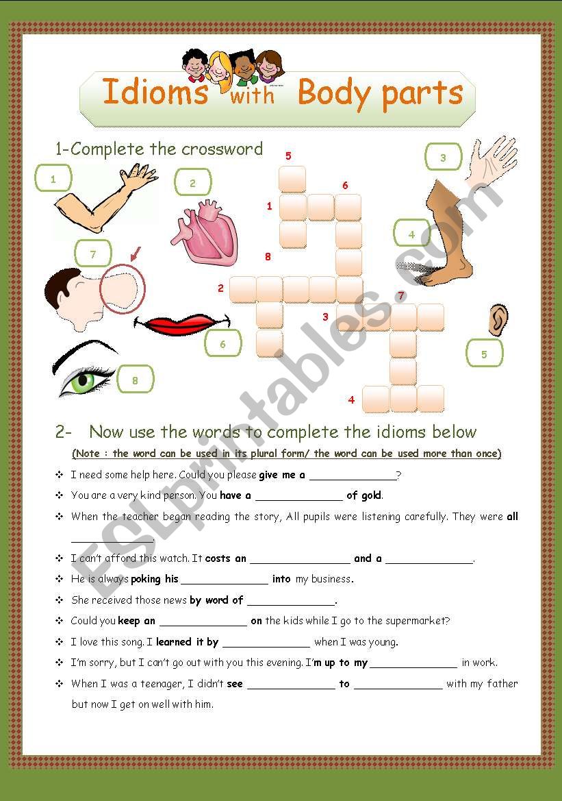 A crossword + Idioms using body parts