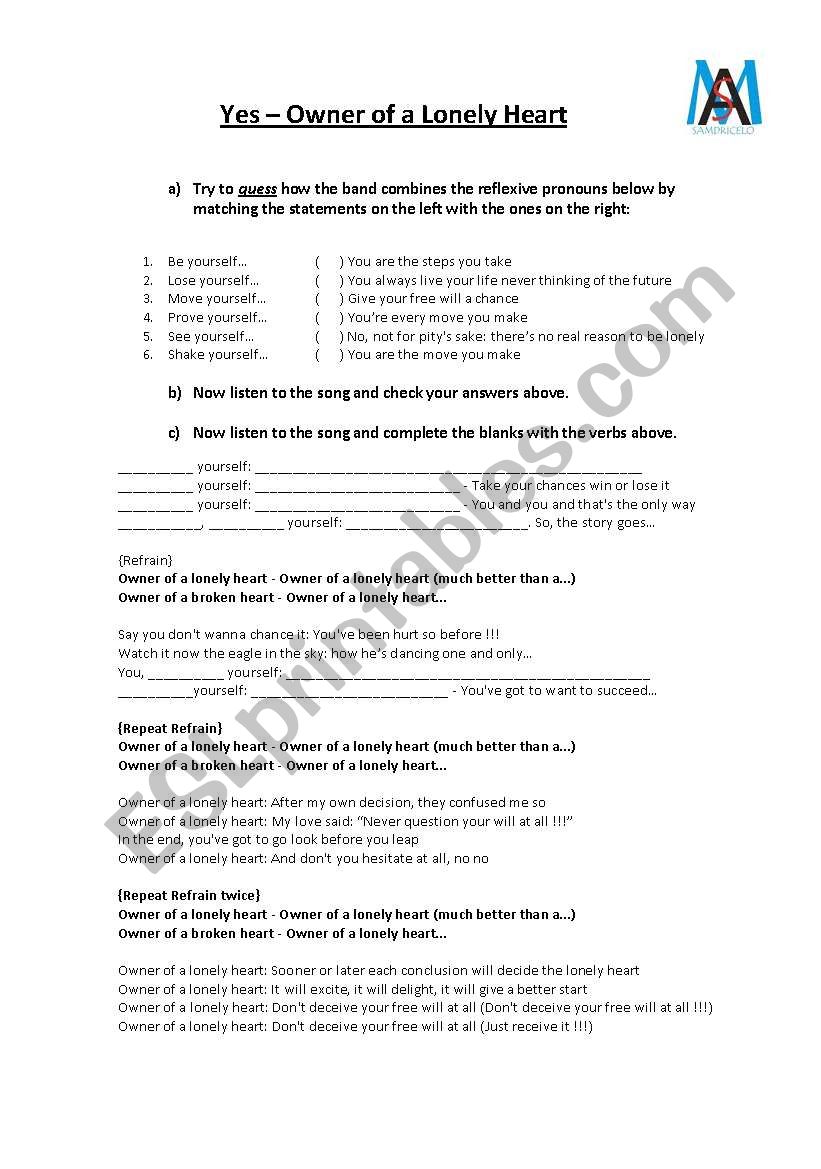Owner of a Lonely Heart worksheet