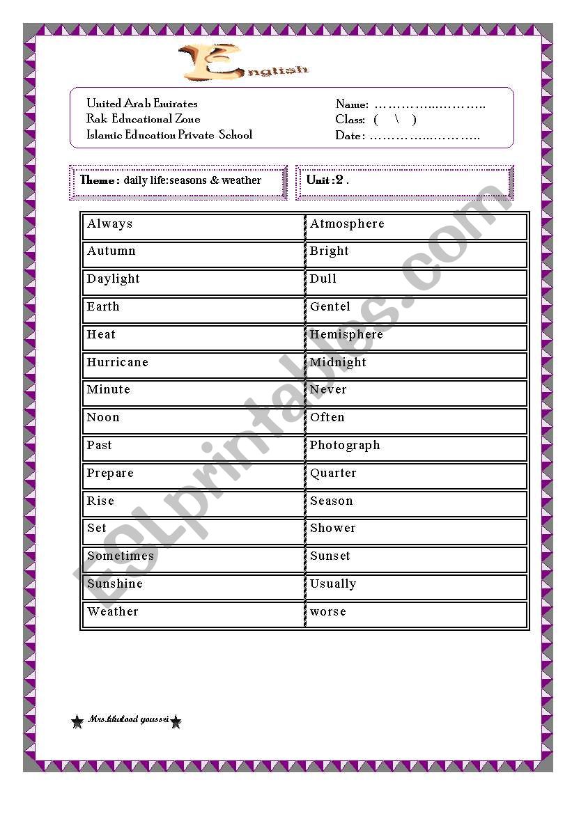 VOCBULARY worksheet