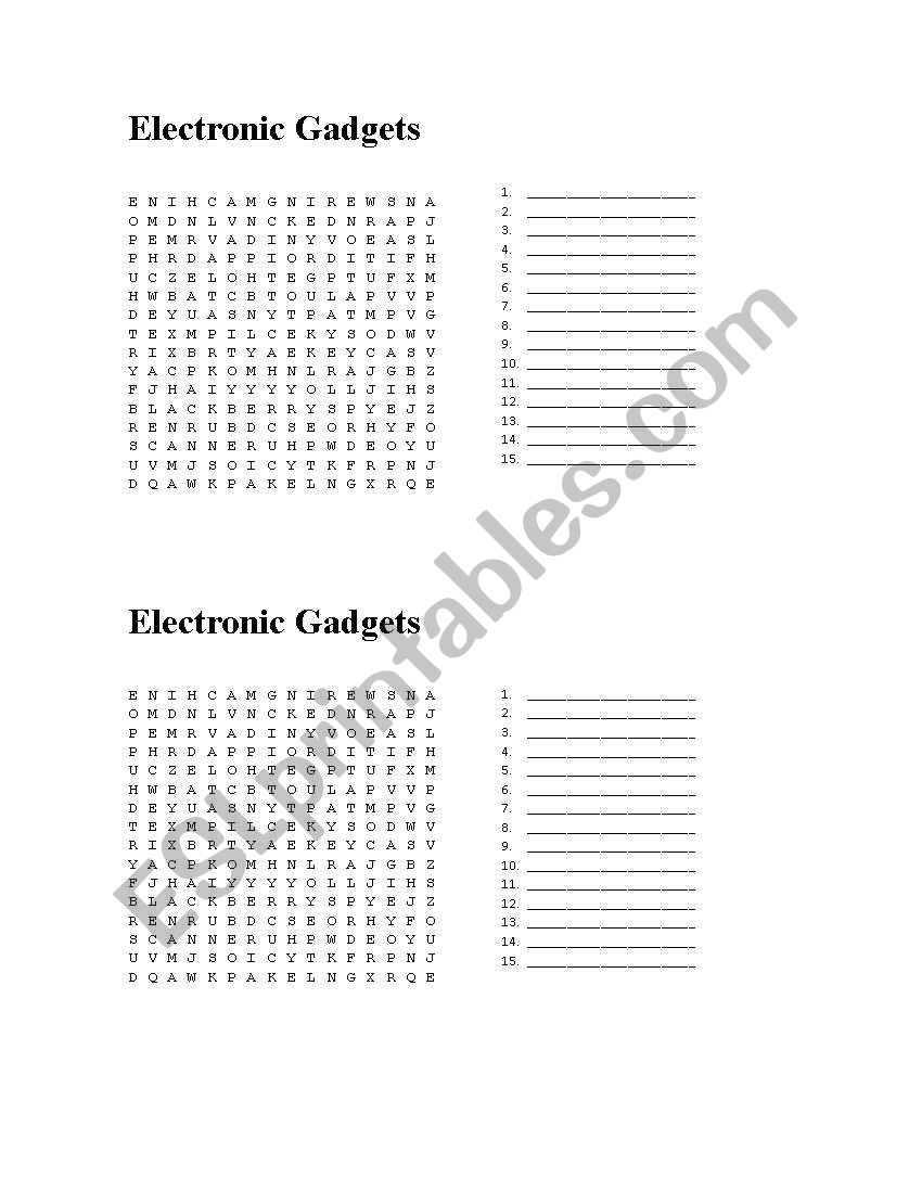 ELECTRONIC GADGETS PUZZLE worksheet