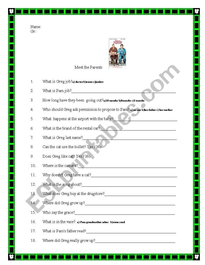 Meet the Parents worksheet