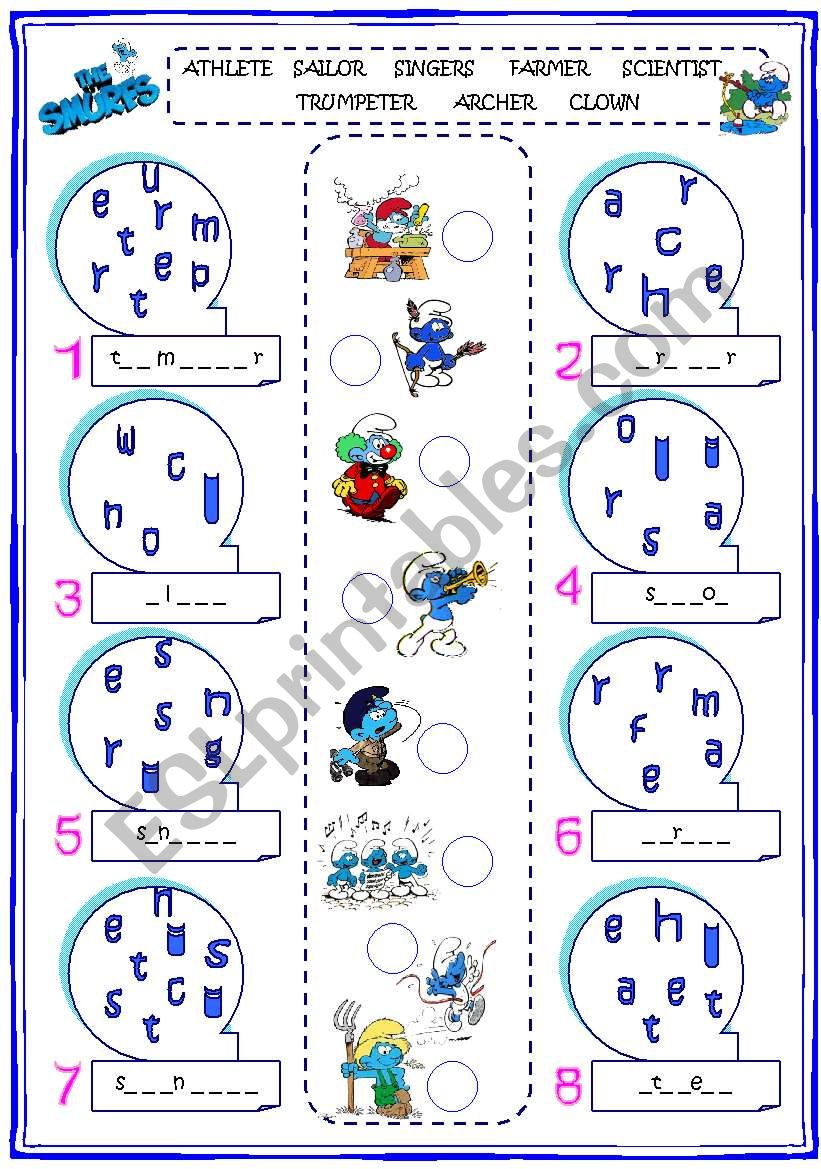 Jobs with The Smurfs worksheet
