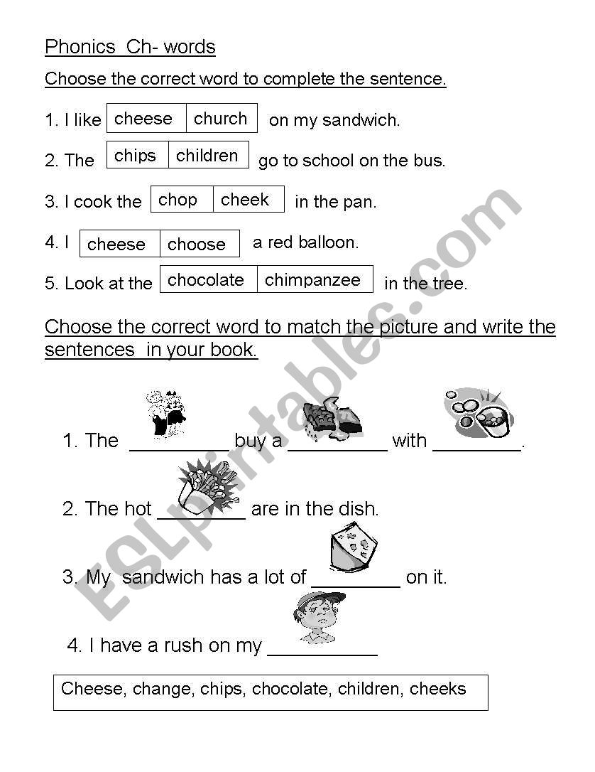 Phonics ch - words worksheet