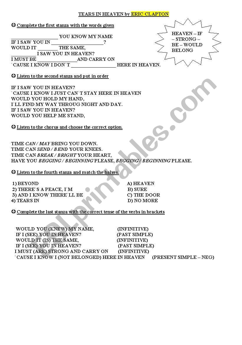a song by ERIC CLAPTON! worksheet