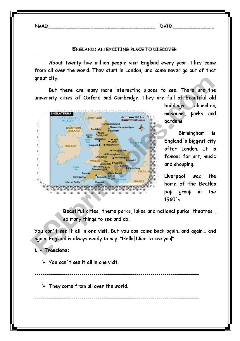 England worksheet