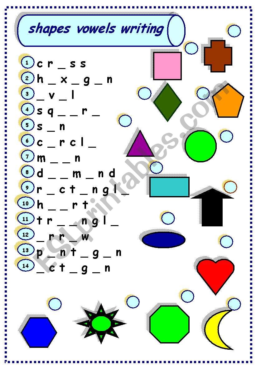 shapes vowels writing worksheet
