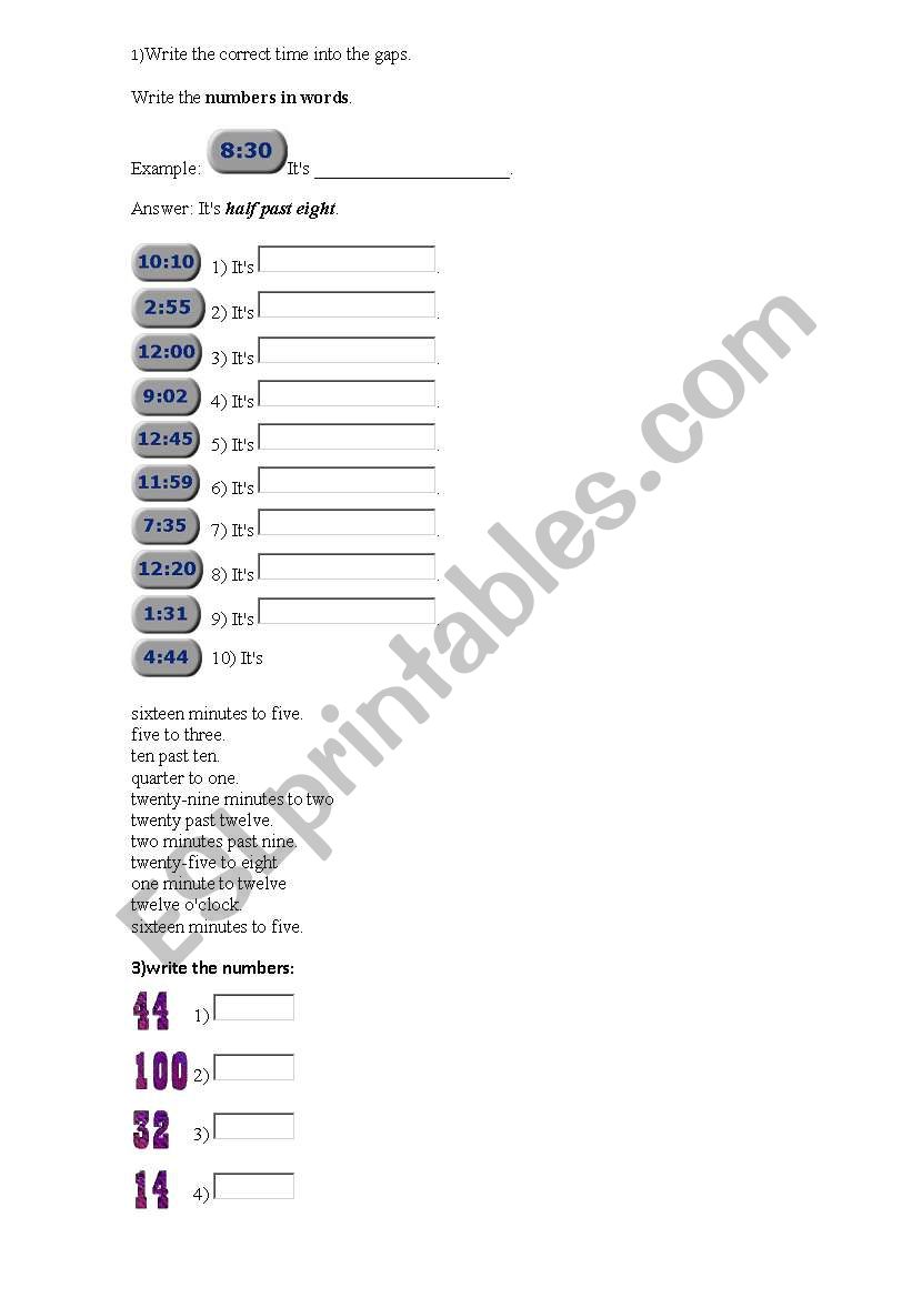 Numbers worksheet