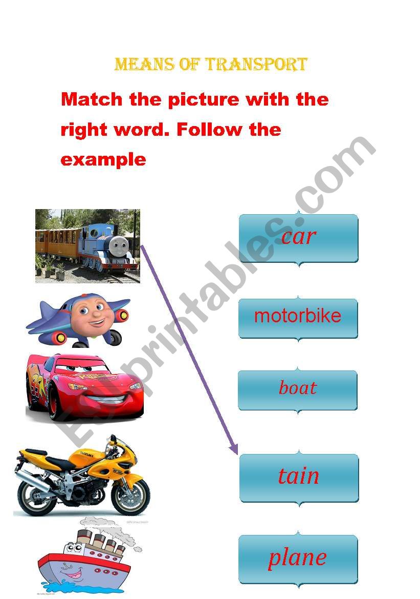 Means of transport worksheet
