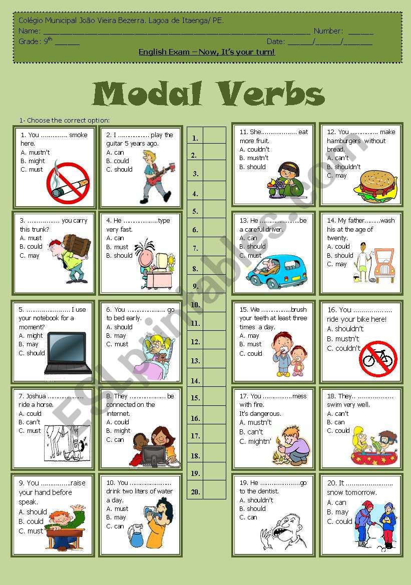 Modal Verbs - Multiple choice worksheet
