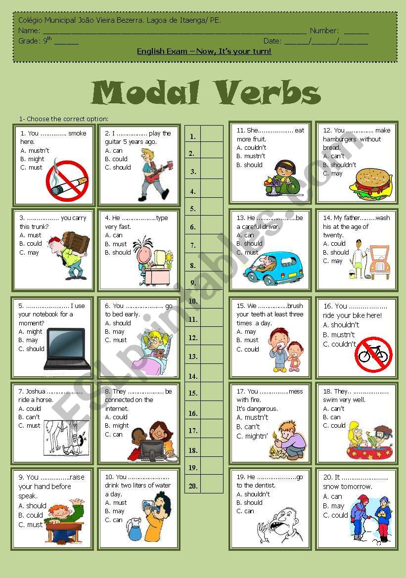 Modal Verbs Exercises Multiple Choice Caqwenovo