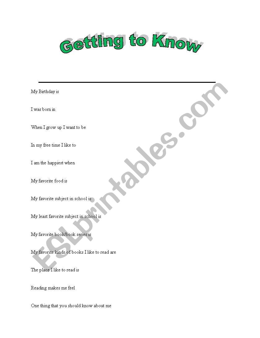 Interest Inventory worksheet