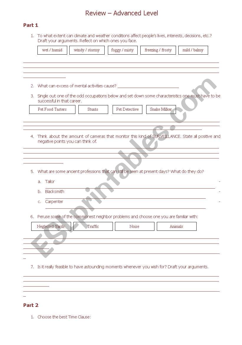 Grammar Review worksheet