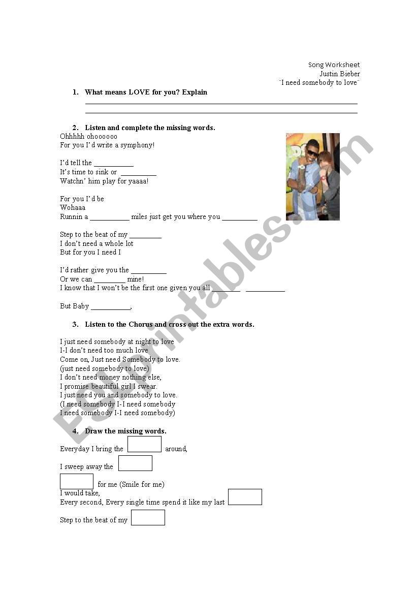 Song Worksheet I need somebody to love