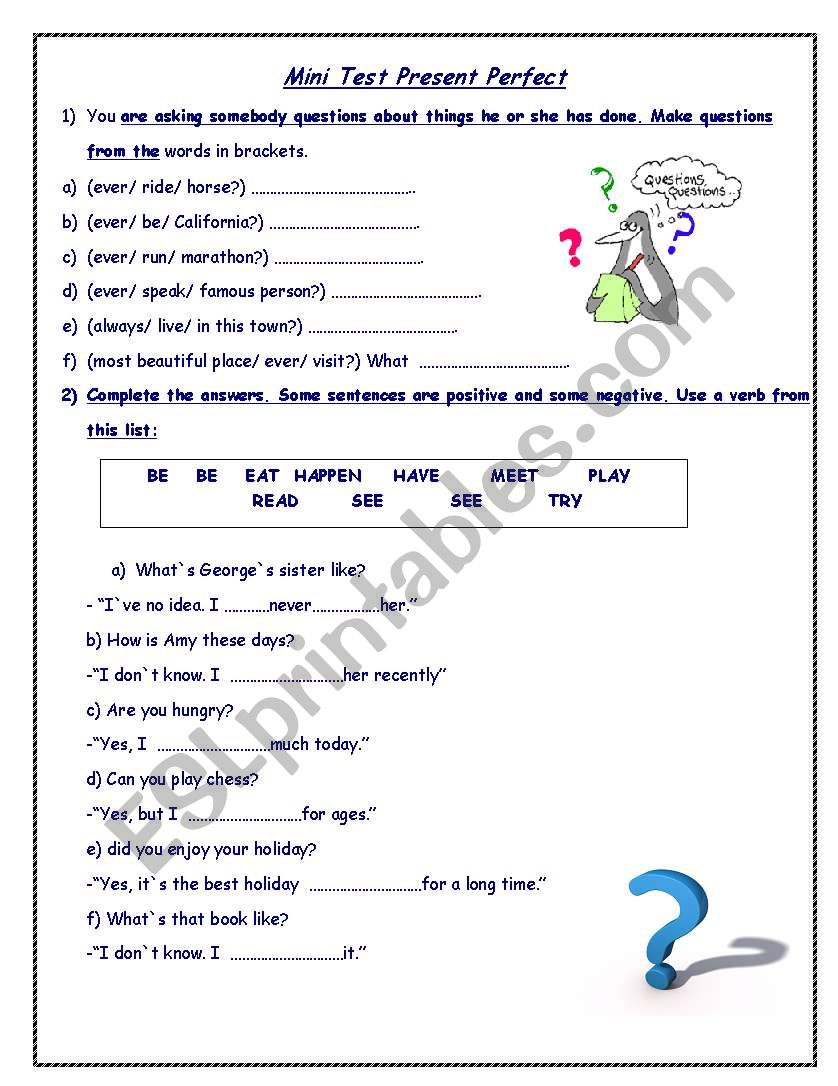 Present perfect worksheet