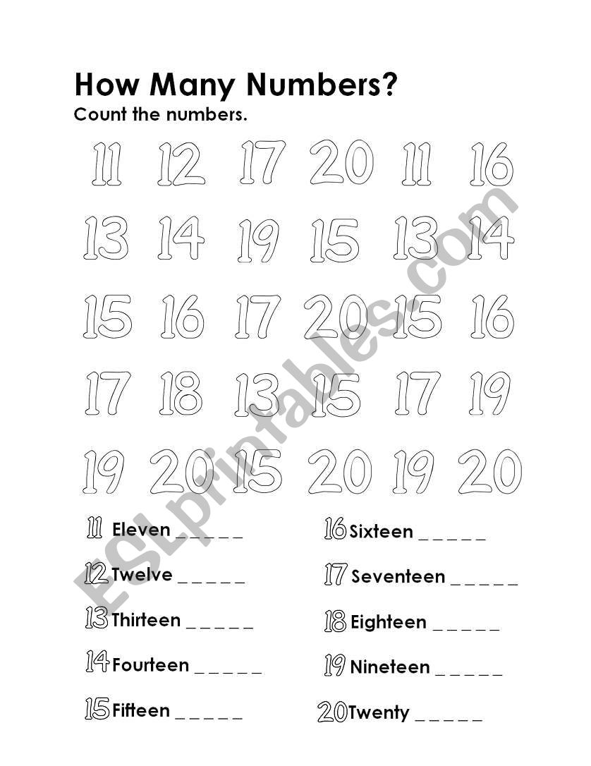 How Many Numbers worksheet