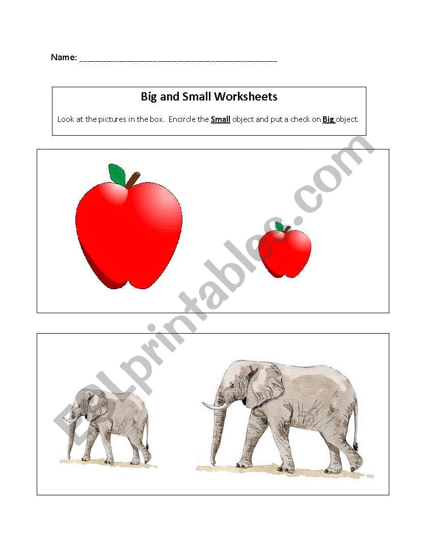 Big and small worksheet worksheet