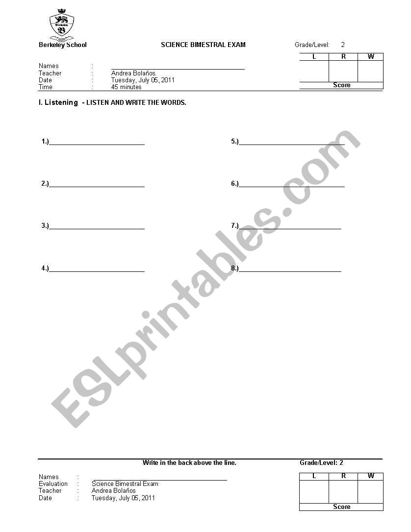 science quiz worksheet