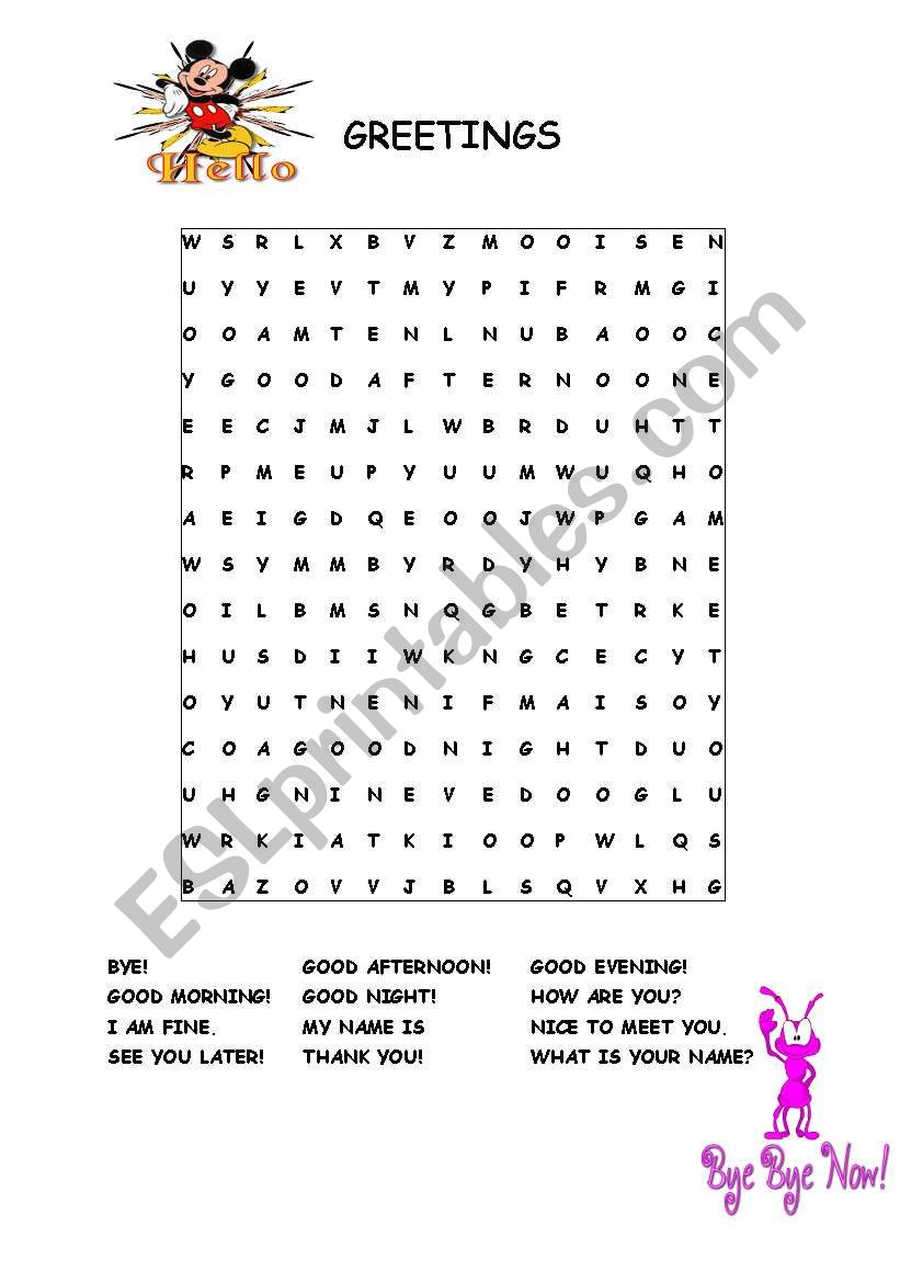 GREETINGS WORDSEARCH worksheet