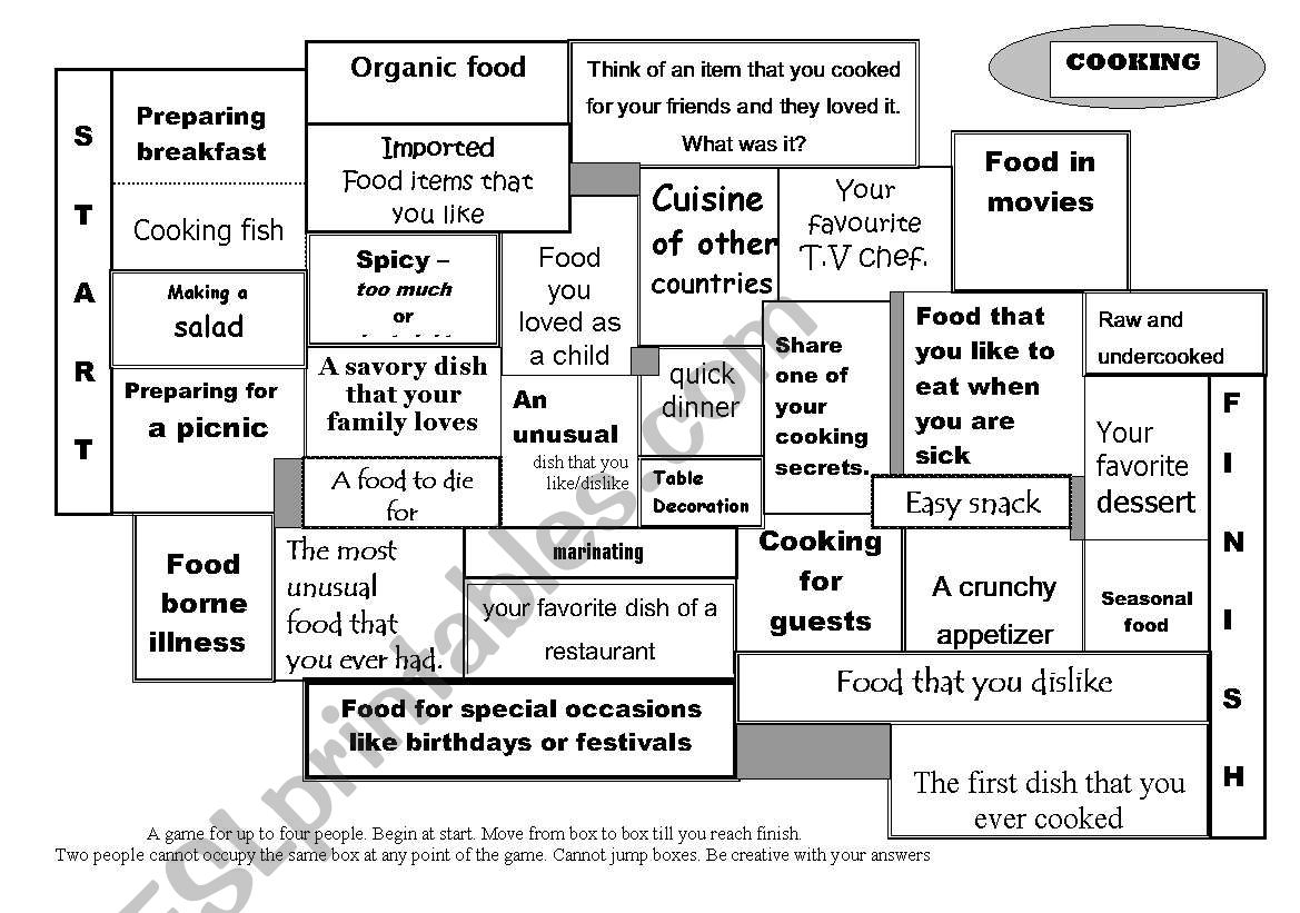 cooking board game worksheet