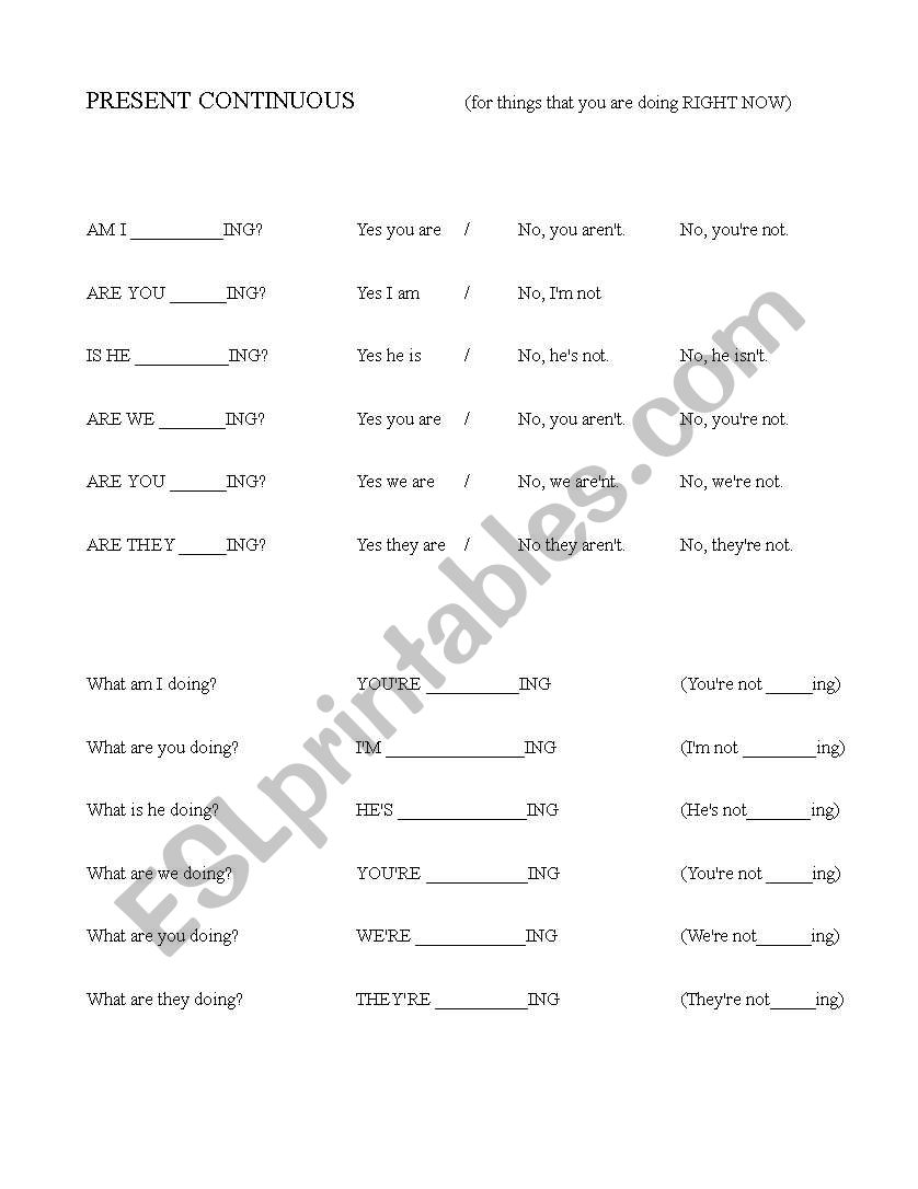 Present Continuous statements and questions