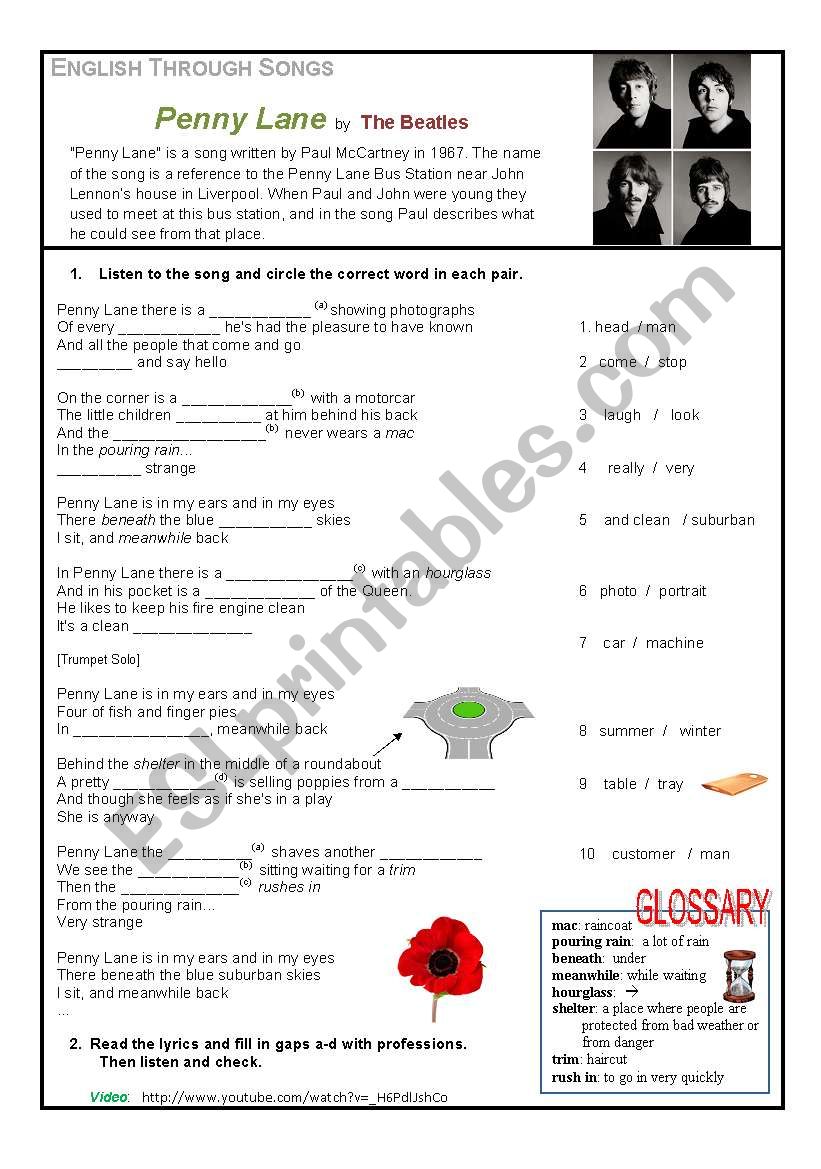 English through songs 8 worksheet