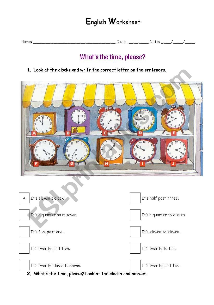 Asking and telling the time worksheet