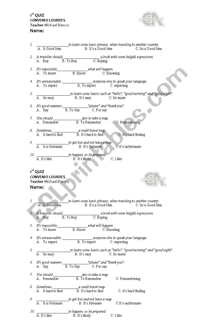 QUiz worksheet