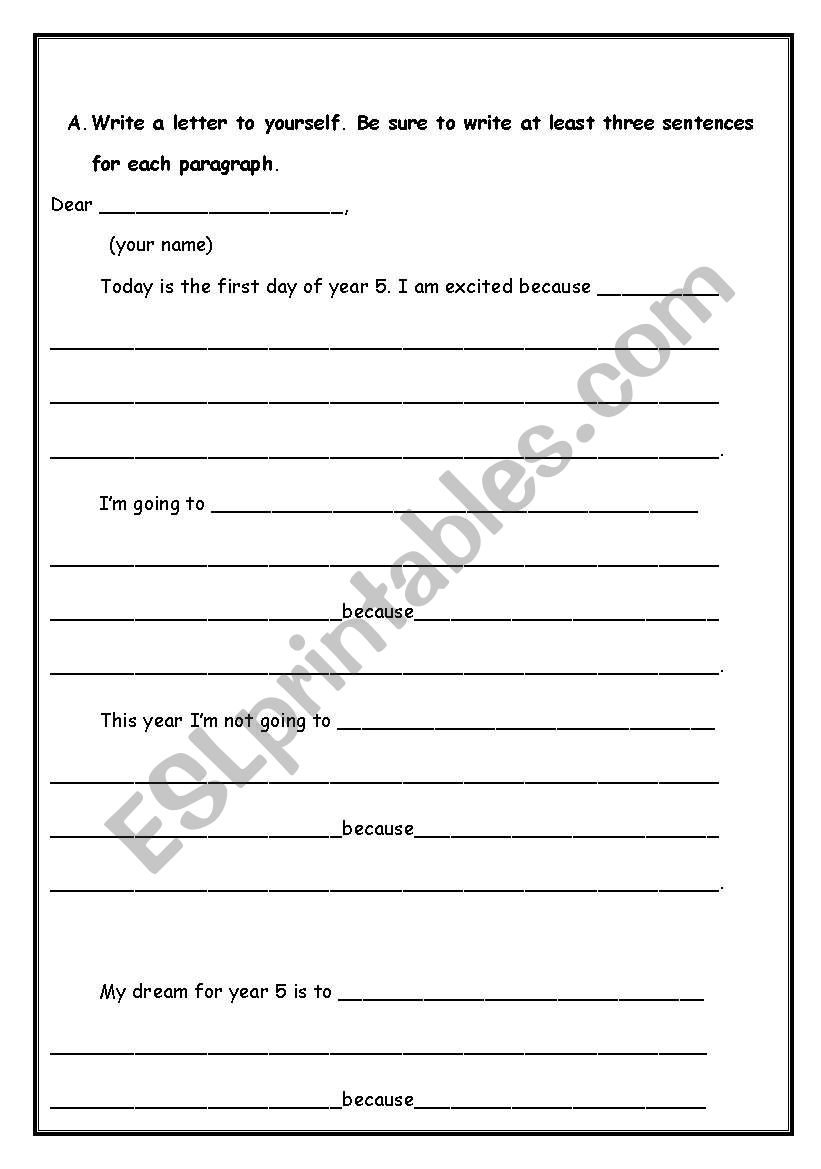 letter to me worksheet