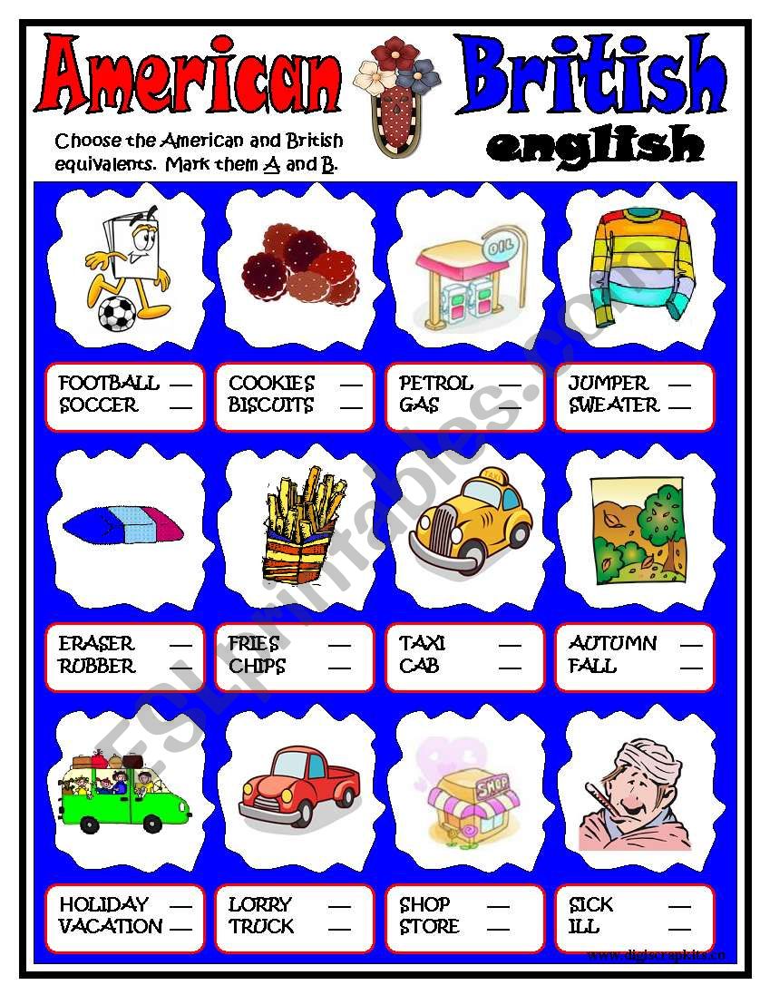 American-British ENGLISH worksheet