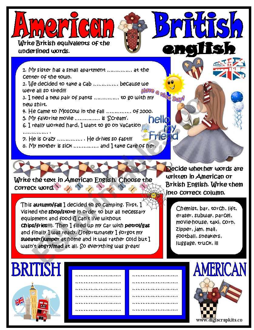 American-British Englsih worksheet