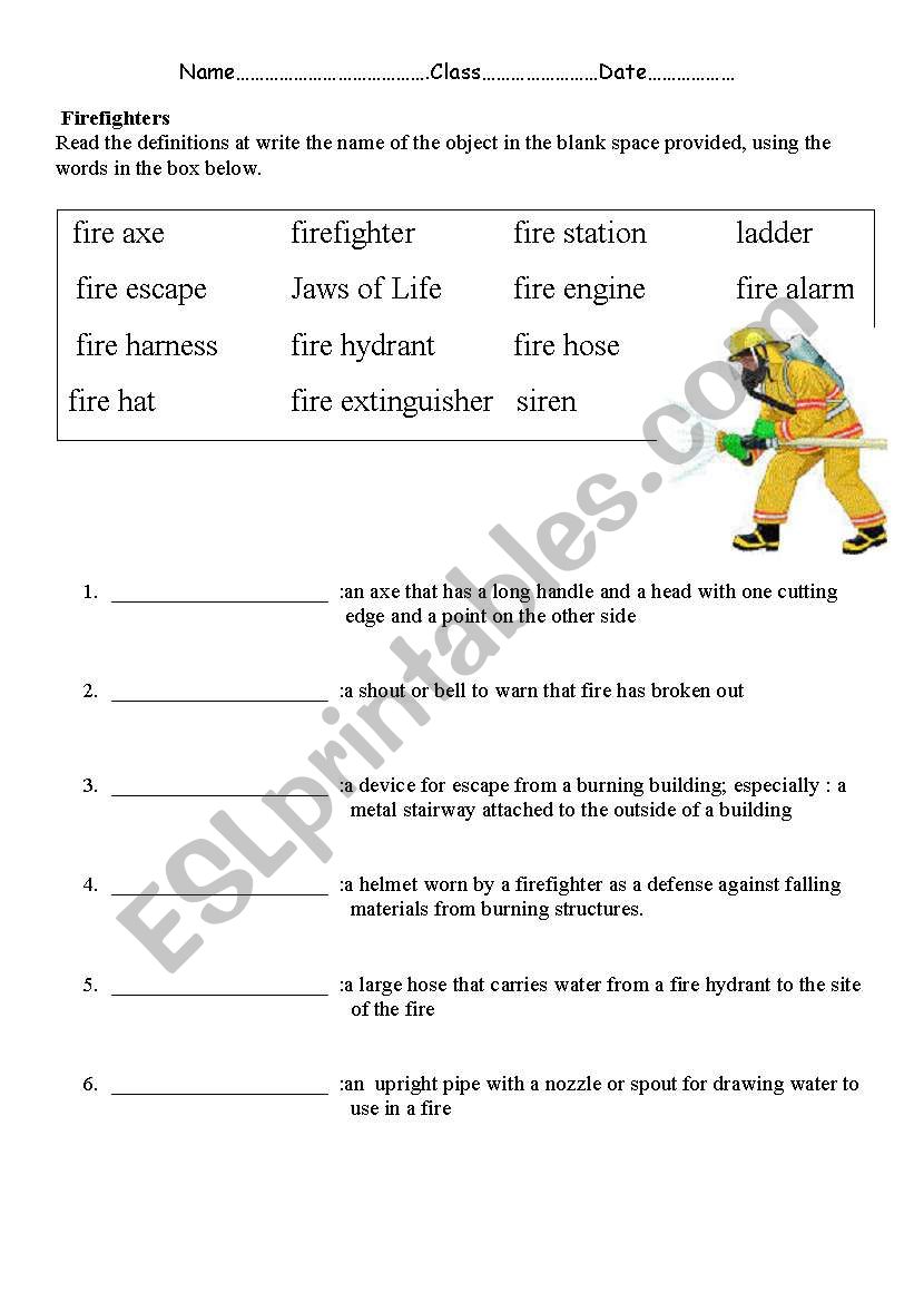 Firefighters worksheet