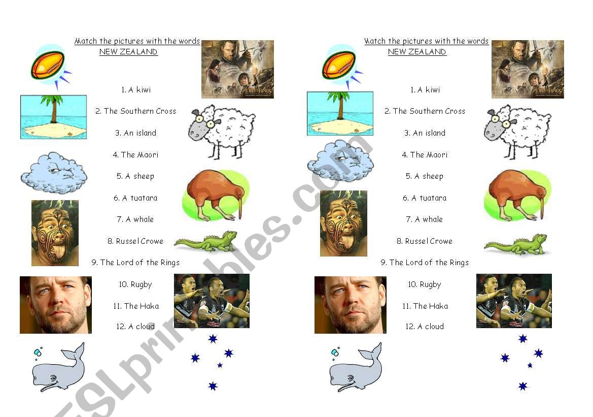 Matchmaking on New zealand worksheet