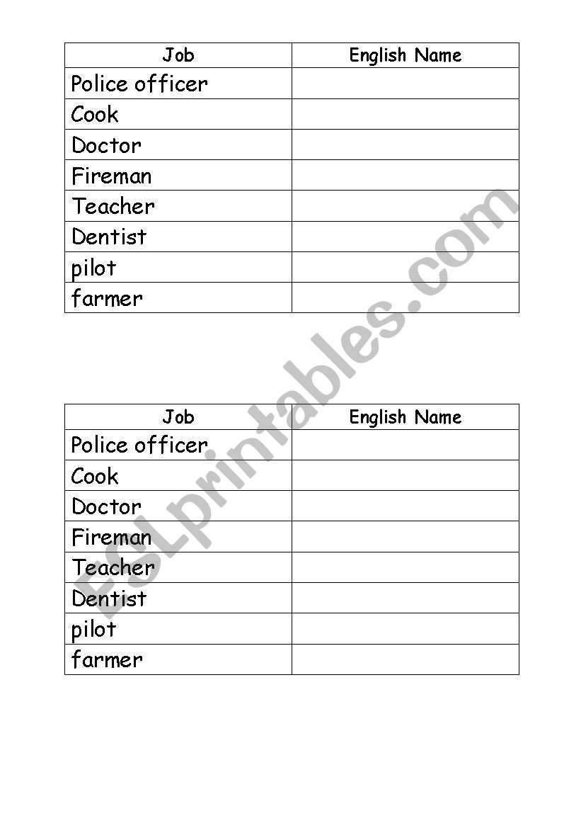 Simple jobs worksheet