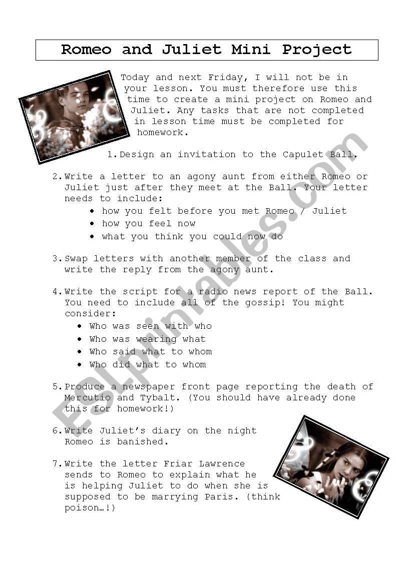 Romeo nd Juliet Mini Project worksheet