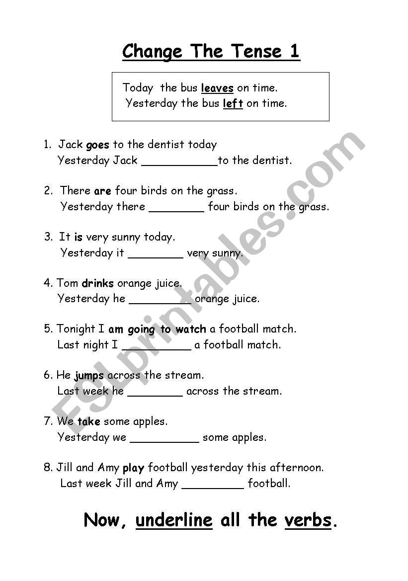 Change the tense. worksheet